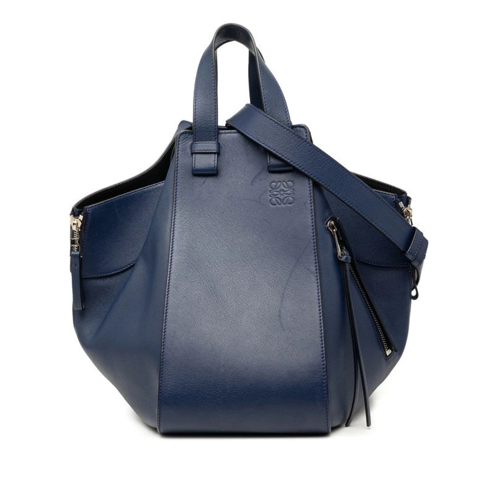 Loewe Anagram Hammock 2way Shoulder Bag Drawstring Navy Blue Leather